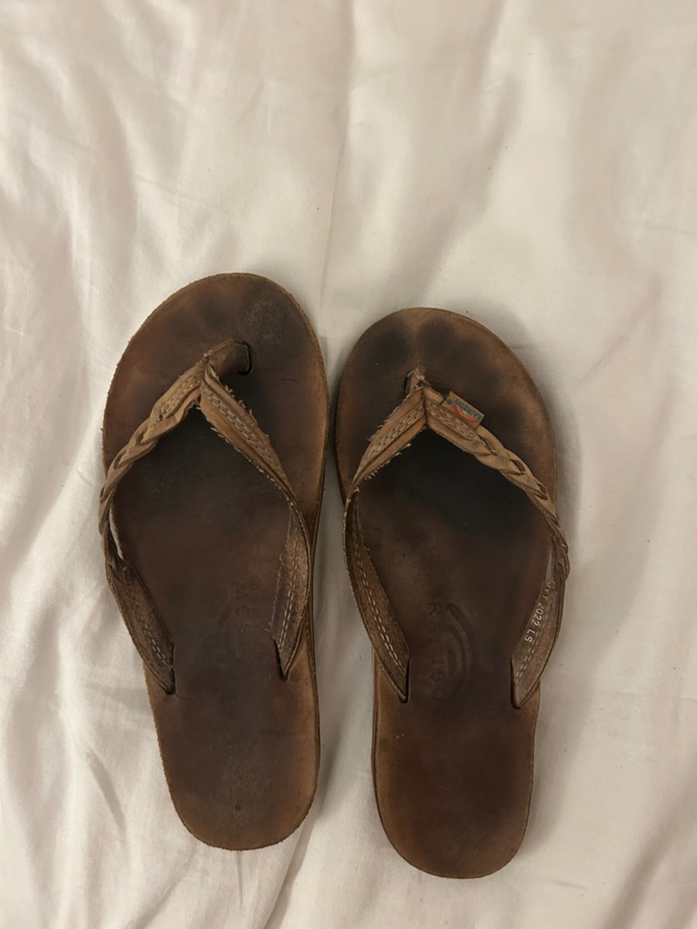 Rainbow Brown Leather Thong Sandals